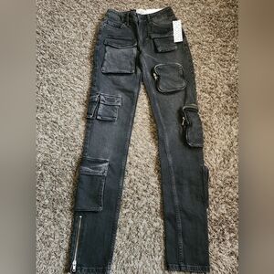 NWT BDG Urban Outfitters Black Noir Cotton Cargo Skinny Jeans 24W